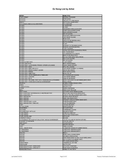 DJ Song List by Artist - Southeastern Entertainment!