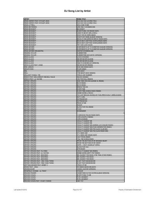 DJ Song List by Artist - Southeastern Entertainment!