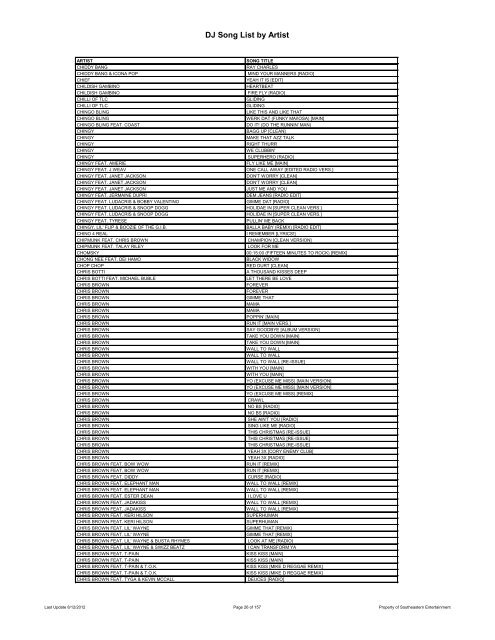 DJ Song List by Artist - Southeastern Entertainment!