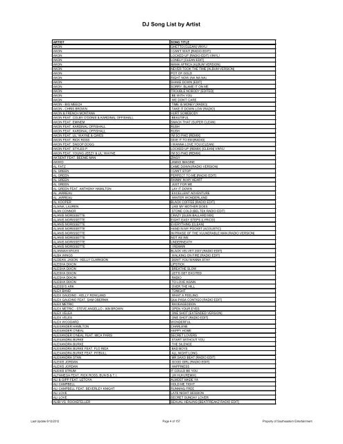 DJ Song List by Artist - Southeastern Entertainment!