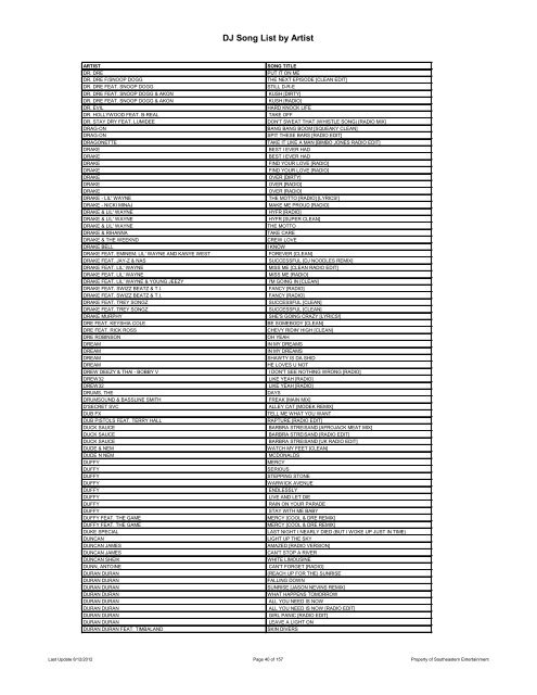 DJ Song List by Artist - Southeastern Entertainment!