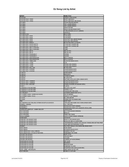 DJ Song List by Artist - Southeastern Entertainment!