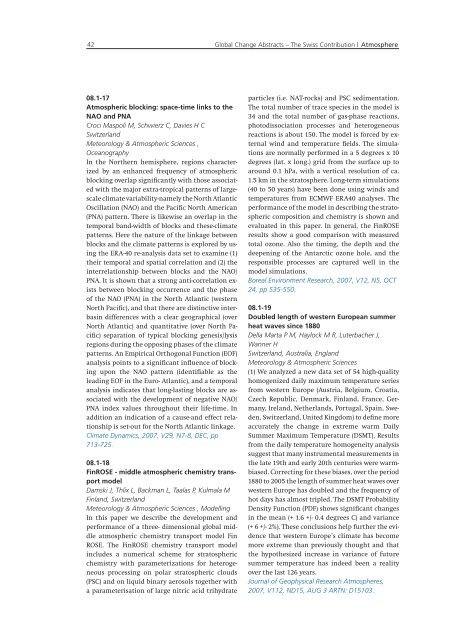 Global Change Abstracts The Swiss Contribution - SCNAT