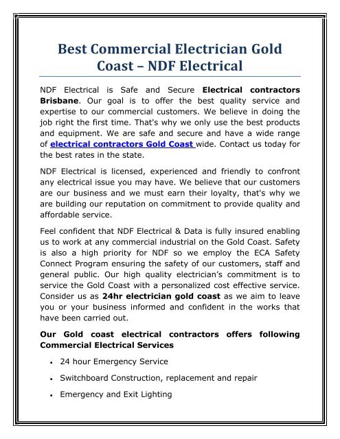 Best Commercial Electrician Gold Coast – NDF Electrical