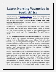 Latest Nursing Vacancies in South Africa