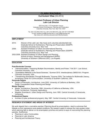 Dr. Clara Irazabal's CV. - Columbia University Graduate School of ...