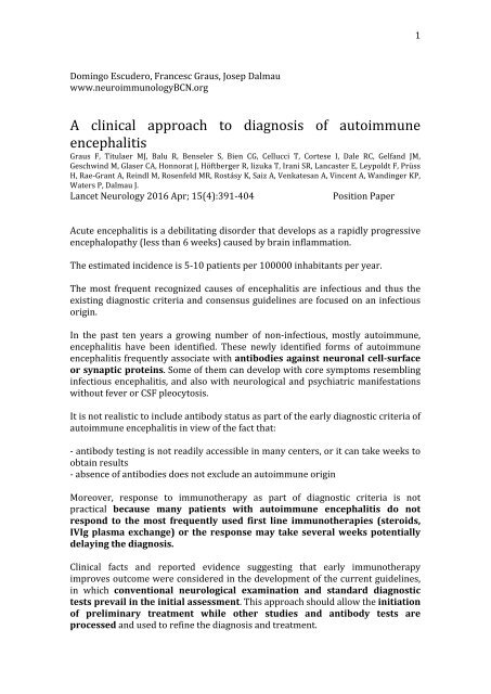 A Clinical Approach To Diagnosis Of Autoimmune Encephalitis - 