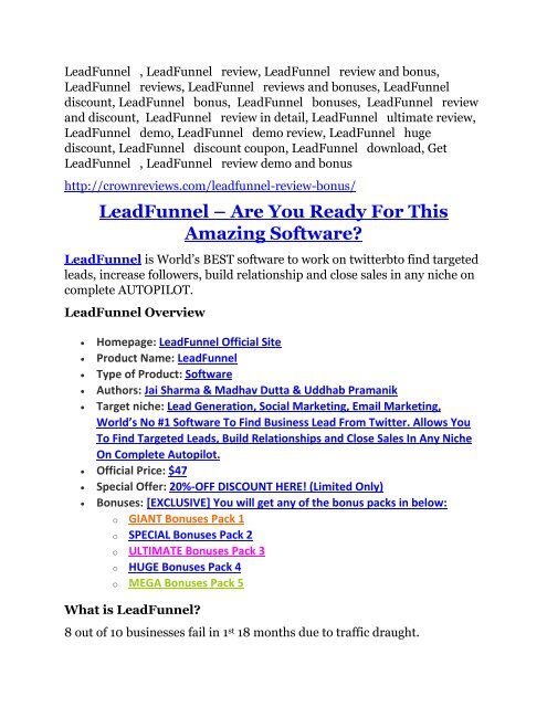 LeadFunnel Review and $30000 Bonus - LeadFunnel 80% DISCOUNT  