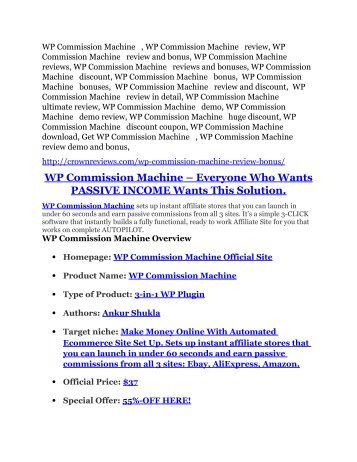 WP Commission Machine Review & WP Commission Machine $16,700 bonuses