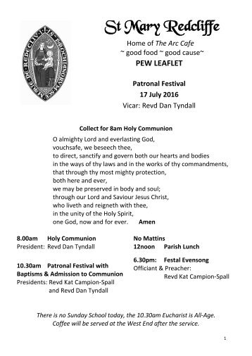 St Mary Redcliffe Church Pew Leaflet - 17 July 2016