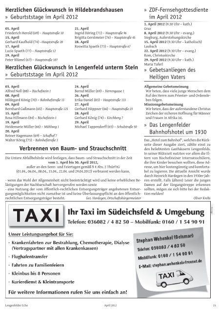 Lengenfelder Echo, Ausgabe April 2012 - Eichsfeld-Archiv des ...