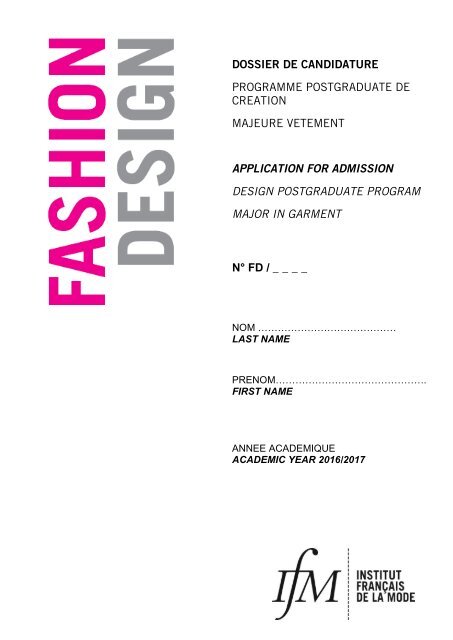 FASHIONDESIGN - 2016 APPLICATION FORM