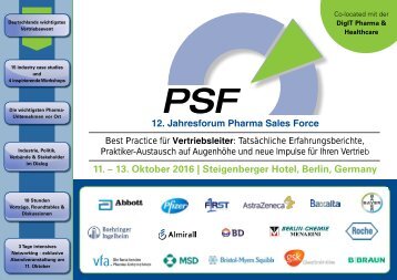 12. Jahresforum Pharma Sales Force - 11. – 13. Oktober 2016 - Steigenberger Hotel, Berlin, Germany