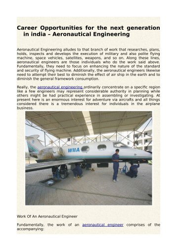 Career Opportunities for the next generation in india – Aeronautical Engineering
