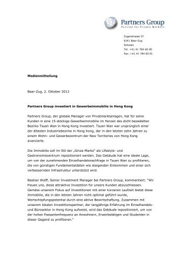 Partners Group investiert in Gewerbeimmobilie in