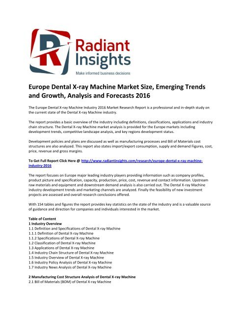 Europe Dental Grinding Machine Market Trends, Growth and Forecasts Report 2016 by Radiant Insights