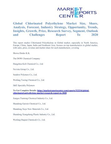 Global Chlorinated Polyethylene Market Growth Analysis Report To 2020