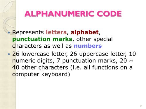 ALPHANUMERIC CODE • Rep