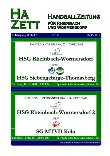 HSG Rheinbach-Wormersdorf HSG Siebengebirge-Thomasberg ...