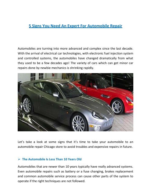 5 Signs You Need An Expert For Automobile Repair