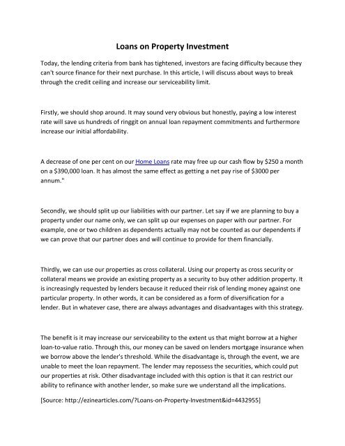 Loans On Property Investment