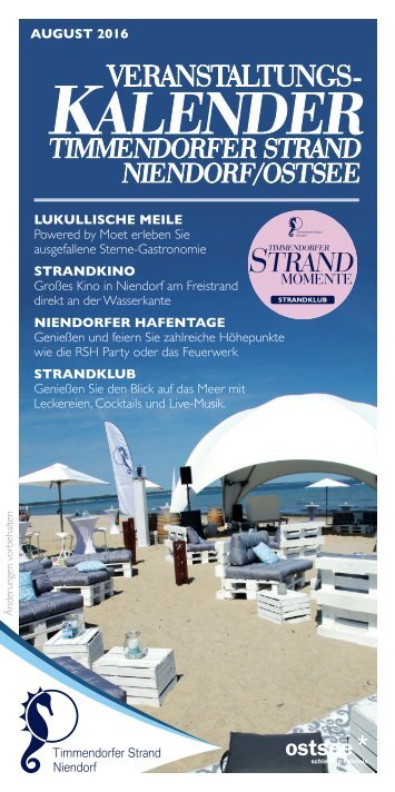 Veranstaltungen August 2016 in Timmendorfer Strand und Niendorf Ostsee