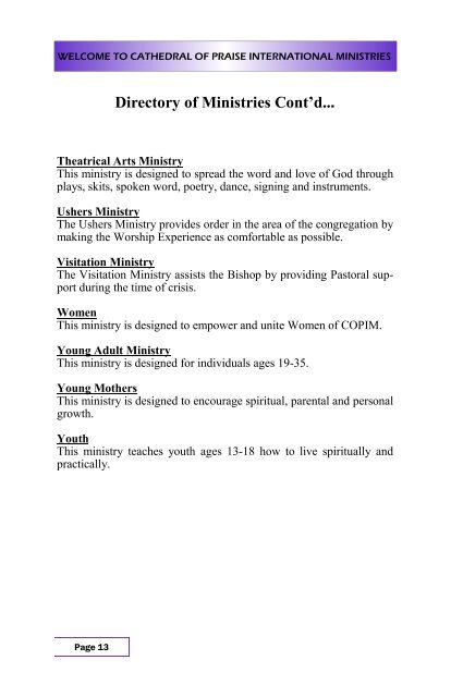 Cathedral of Praise New Member Handbook