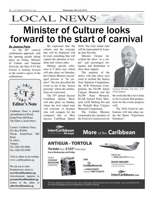 Caribbean Times 55th Issue - Wednesday 20th July 2016