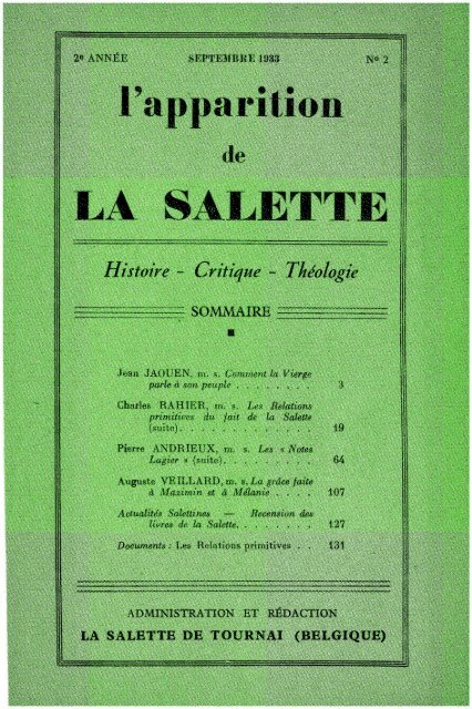 FR_L'APPARITION DE LA SALETTE - HISTOIRE- CRITIQUE - THEOLOGIE