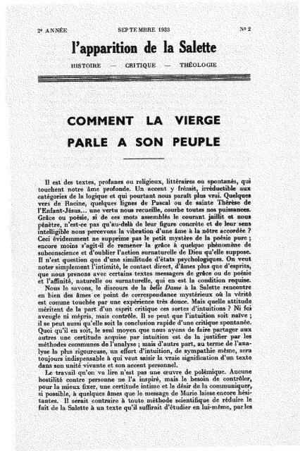 FR_L'APPARITION DE LA SALETTE - HISTOIRE- CRITIQUE - THEOLOGIE