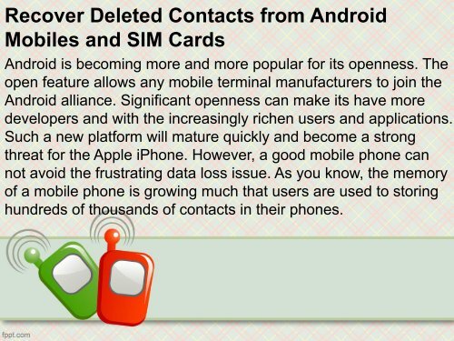 Recover Deleted Contacts from Android Mobiles and SIM Cards