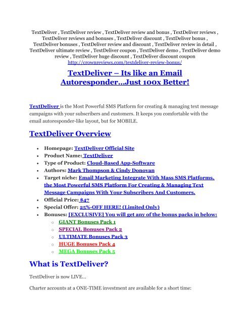 1TextDeliver review and (FREE) $12,700 bonus-- TextDeliver Discount