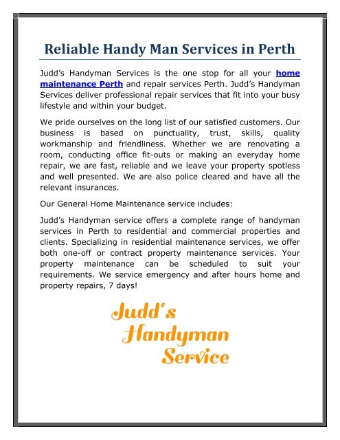 Reliable Handy Man Services in Perth