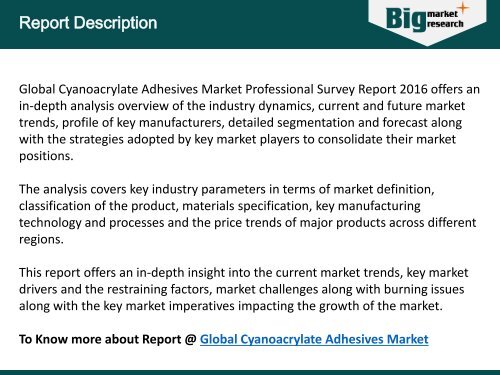 Global Cyanoacrylate Adhesives Market Report 2016 - Analysis, Size, Share, Growth, Trends, Forecast