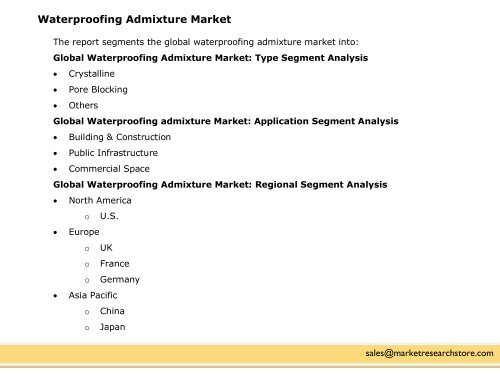 Waterproofing Admixture Market Dynamics, Forecast, Analysis and Supply Demand 2016-2020