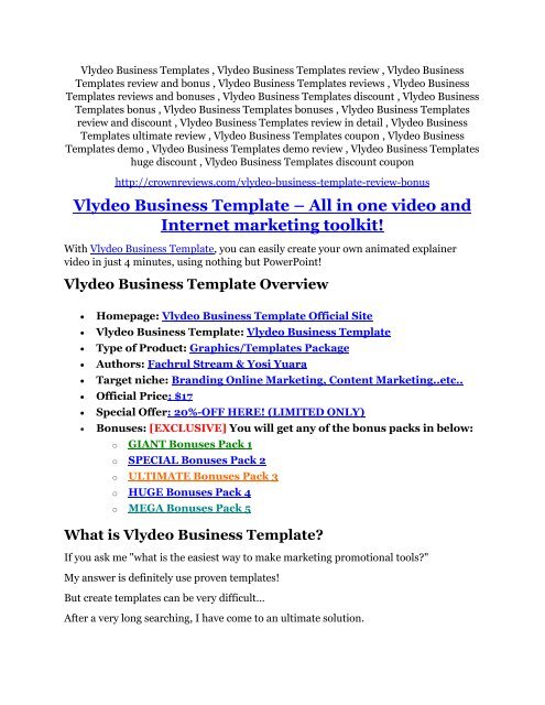 Vlydeo Business Templates review - Vlydeo Business Templates (MEGA) $23,800 bonuses