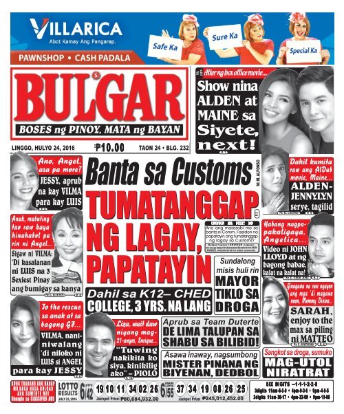 Biyanan Porn - July 24, 2016 BULGAR: BOSES NG PINOY, MATA NG BAYAN