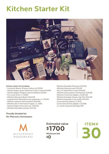 Broadbent Benefit Silent Auction Items, 30th July 2016