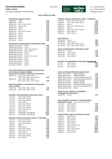 Konstruktionshölzer mit lfm-Preise