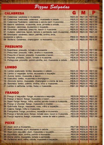 Cardápio Pizzaria Fornalha