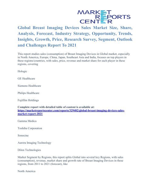 Global Breast Imaging Devices Sales Market Size Report To 2021 - Market Reports Center