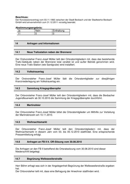 Stadt Bexbach PROTOKOLL