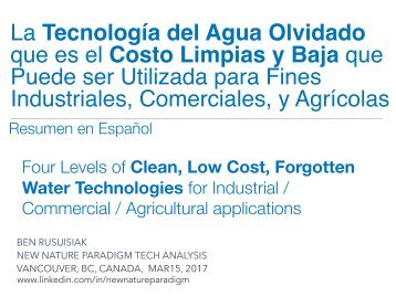 La Tecnología del Agua Olvidado que es el Costo Limpias y Baja que Puede ser Utilizada para Fines Industriales, Comerciales, y Agrícolas