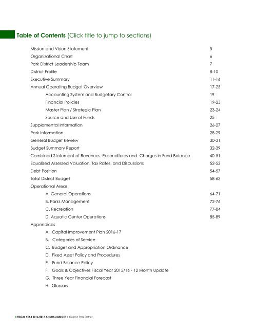 Gurnee Park District 2016-2017 Annual GFOA Budget