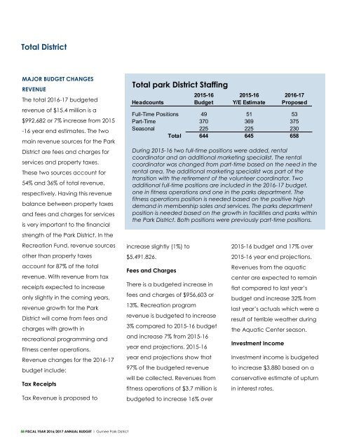 Gurnee Park District 2016-2017 Annual GFOA Budget