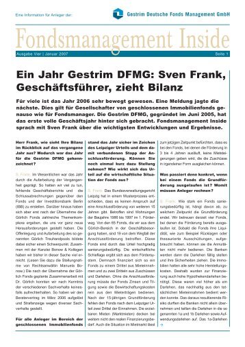 Ein Jahr Gestrim DFMG: Sven Frank, Geschäftsführer, Zieht