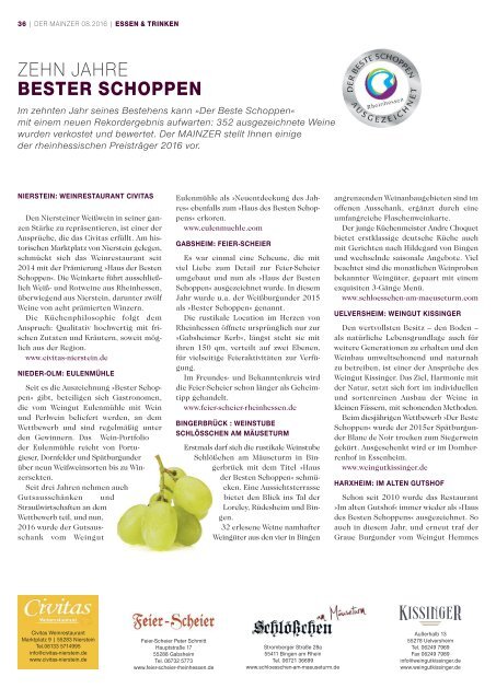 DER MAINZER - Das Magazin für Mainz und Rheinhessen - Nr. 311 - August 2016