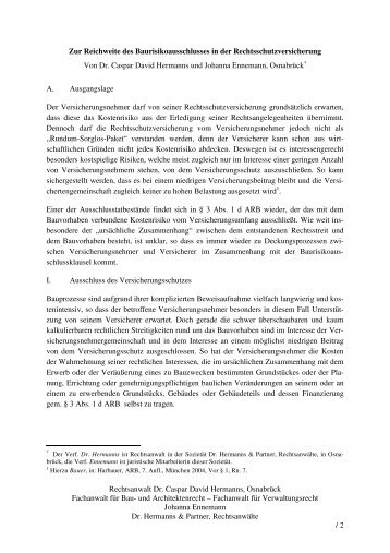 Zur Reichweite des Baurisikoausschlusses - Dr. Hermanns & Partner