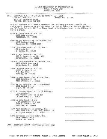 Final For Bid List of Bidders - Illinois Department of Transportation