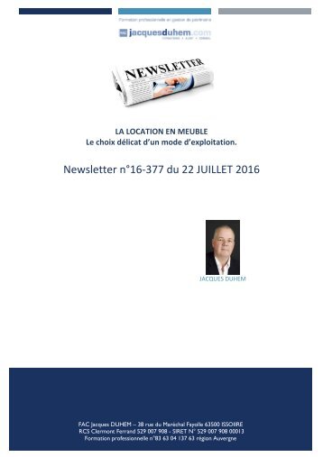 Newsletter n°16-377 du 22 JUILLET 2016